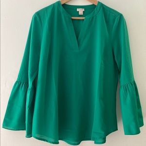 J. Crew Kelly Green Bell Sleeve Blouse Small